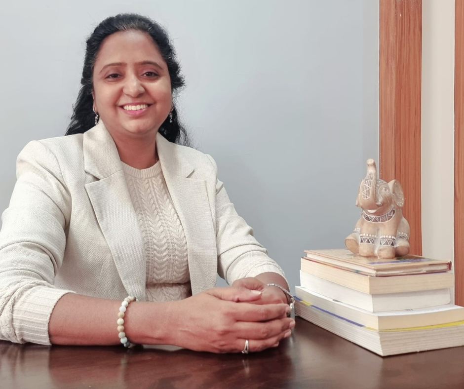 Shailaja Shankar , ICF PCC certified coach for Executive and Leadership Coaching, natural portrait in workspace