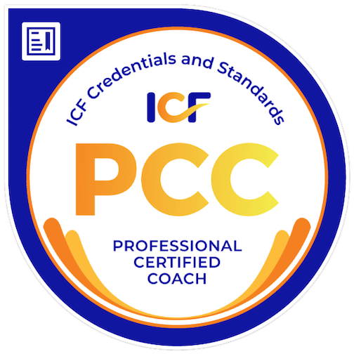 Badge presented by International Coaching Federation to represent Professional Certified Coach credential ICF-PCC