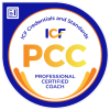 Badge presented by International Coaching Federation to represent Professional Certified Coach credential ICF-PCC